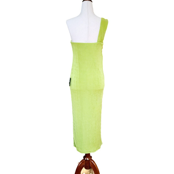 NWT Lulus Becoming Bold Lime Green Cutout One Shoulder Midi Dress size Medium - Picture 5 of 5